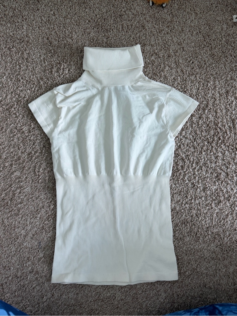 bebe Cream Short-Sleeve Ribbed Turtleneck Top